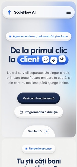 Site ScaleFlow AI pe telefon